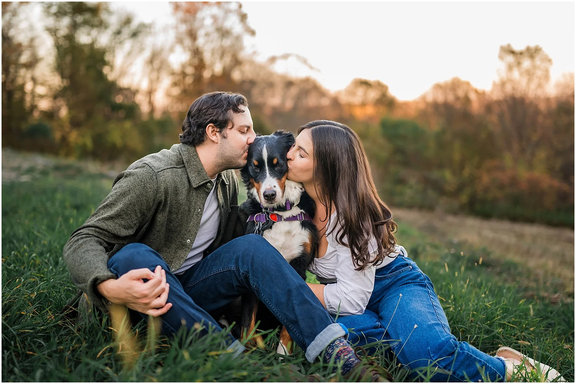 Engagement photos with dog in downtown Cooperstown