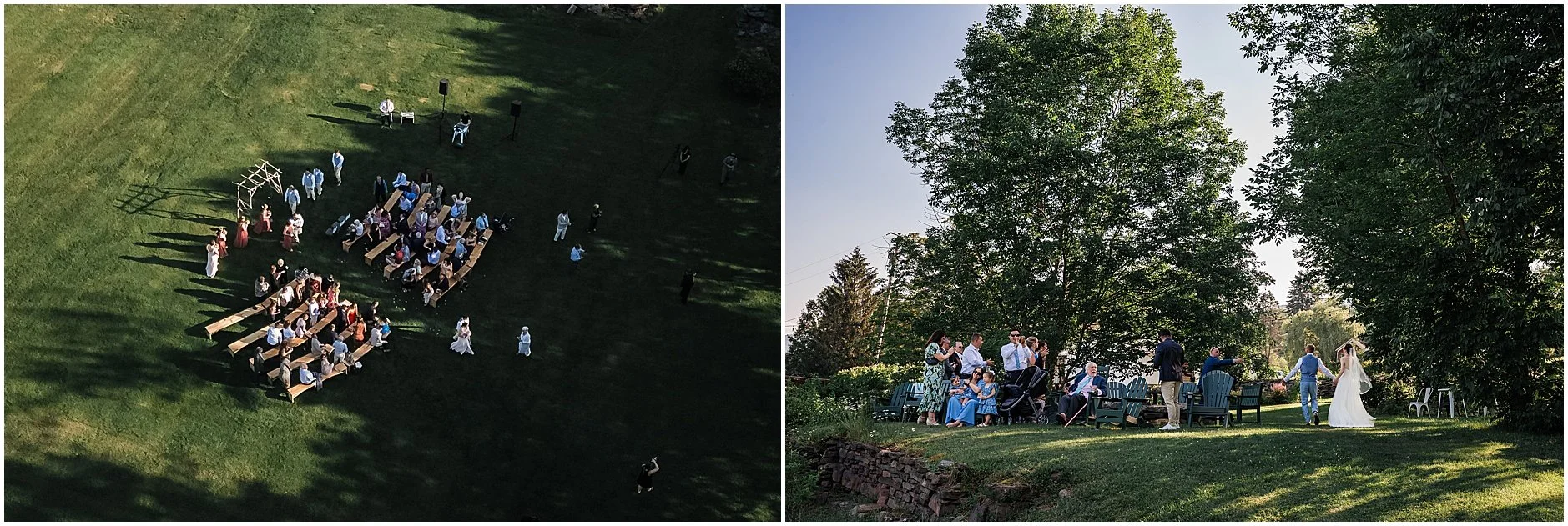 Aerial image of the ceremony during a wedding at The Inn at West Settlement in Upstate New York