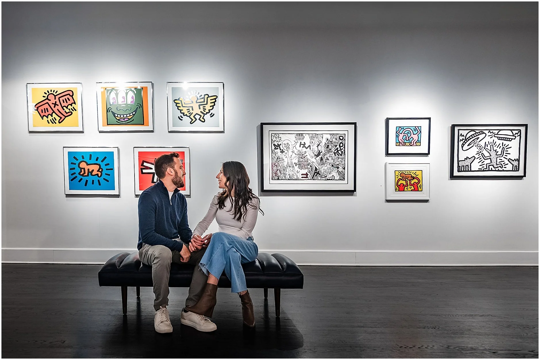 Engagement portraits inside Soho art gallery in New York City