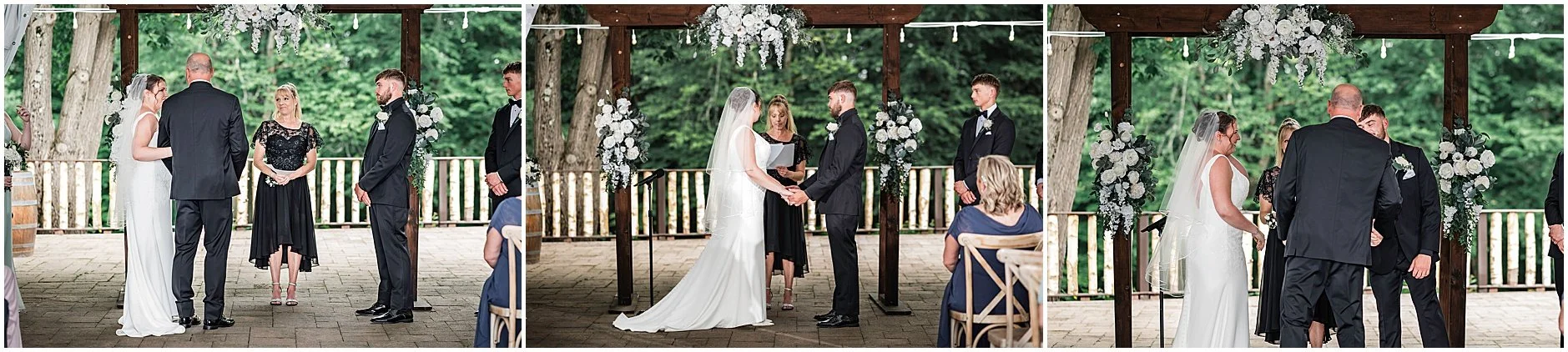 Upstate, NY bride meeting the groom at the end of the aisle during their spring ceremony.
