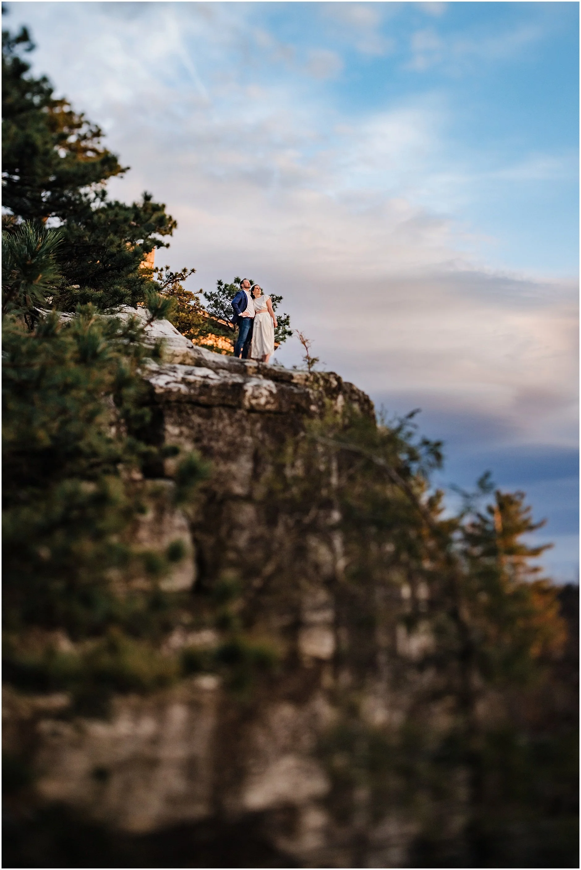 Romantic evening engagement portraits at golden hour in the Catskill Mountains
