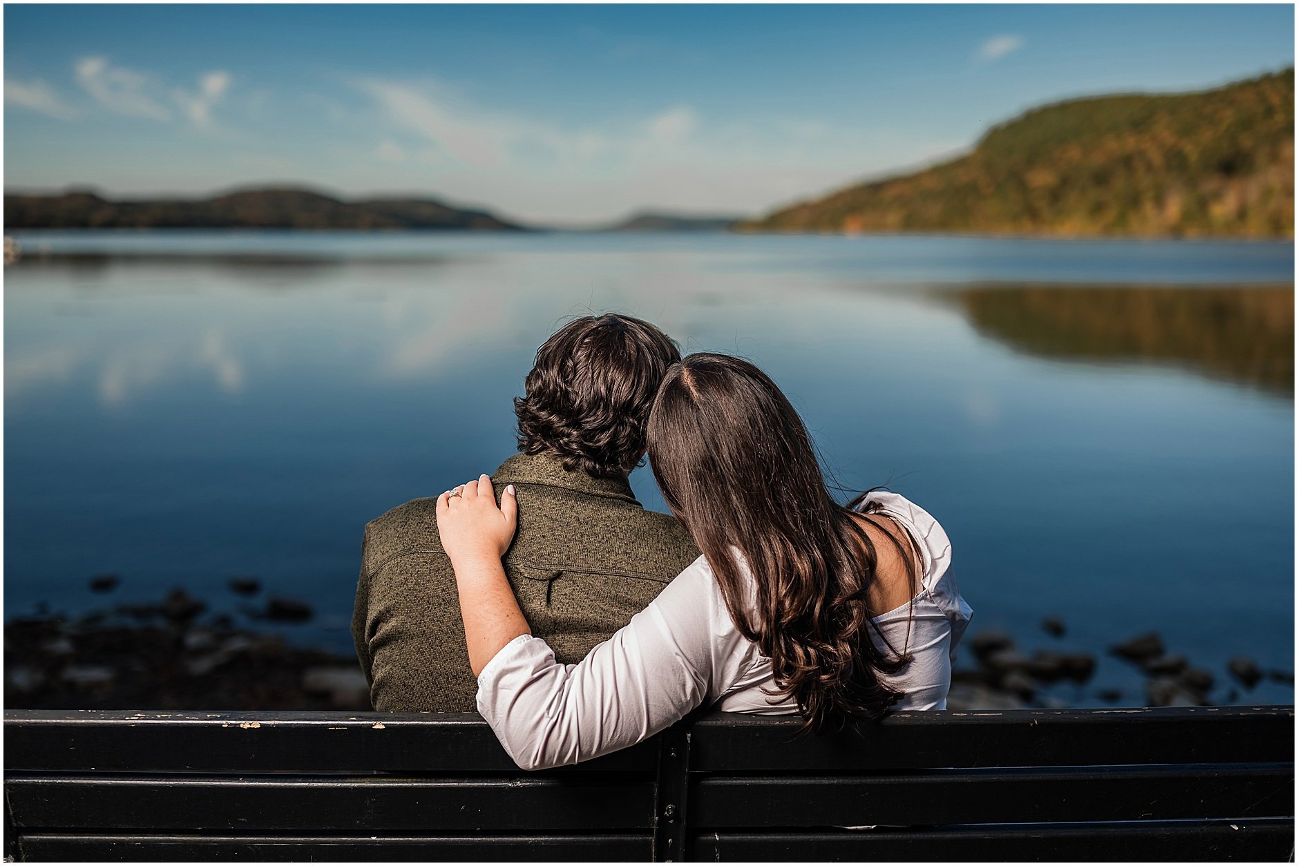 Golden hour engagement photo at Otsego Lake