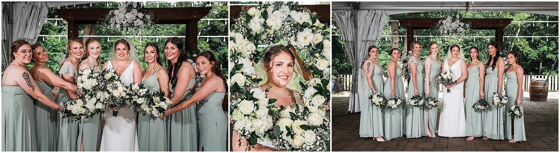 Upstate New York bride posing with her bridesmaids.