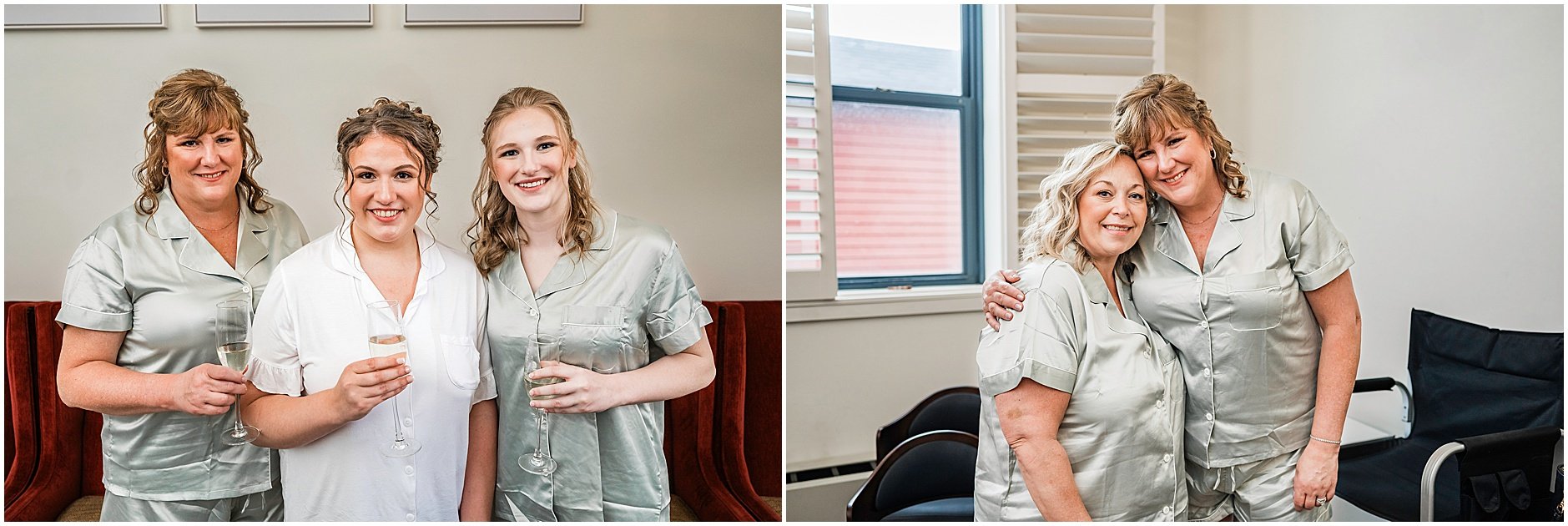 Candid images in pjs before a Catskill, NY wedding.