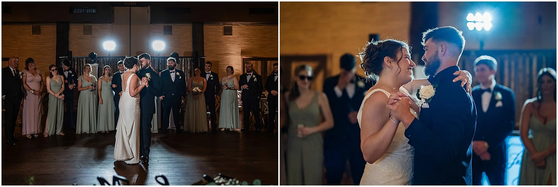 bride and groom sharing their first dance as a married couple during their wedding reception in the Catskills.