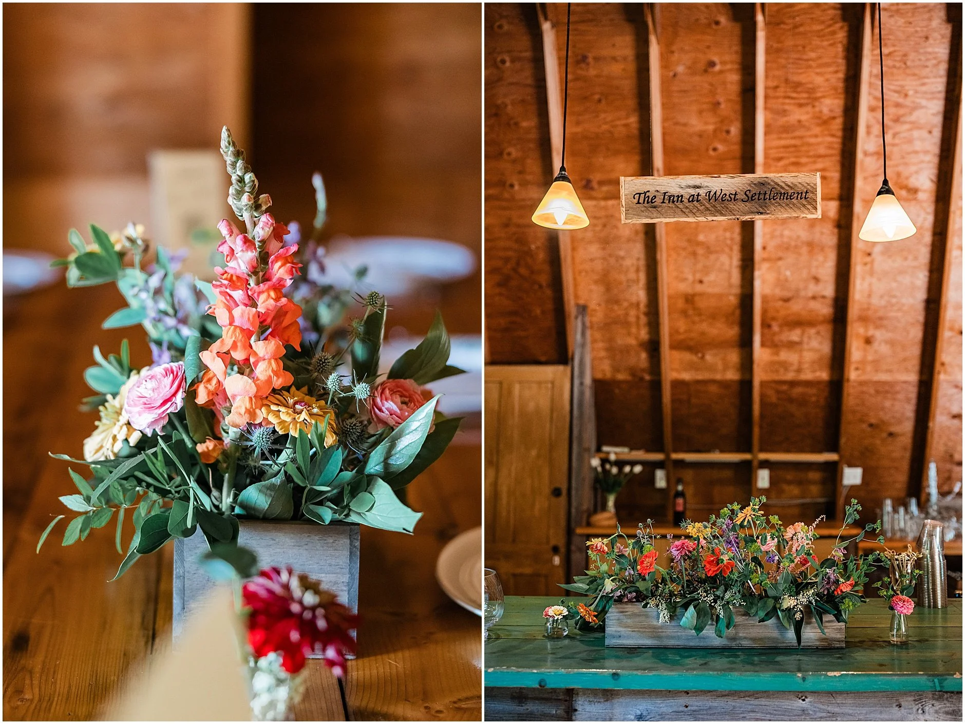 Floral boxes inside the venue at The Inn at West Settlement