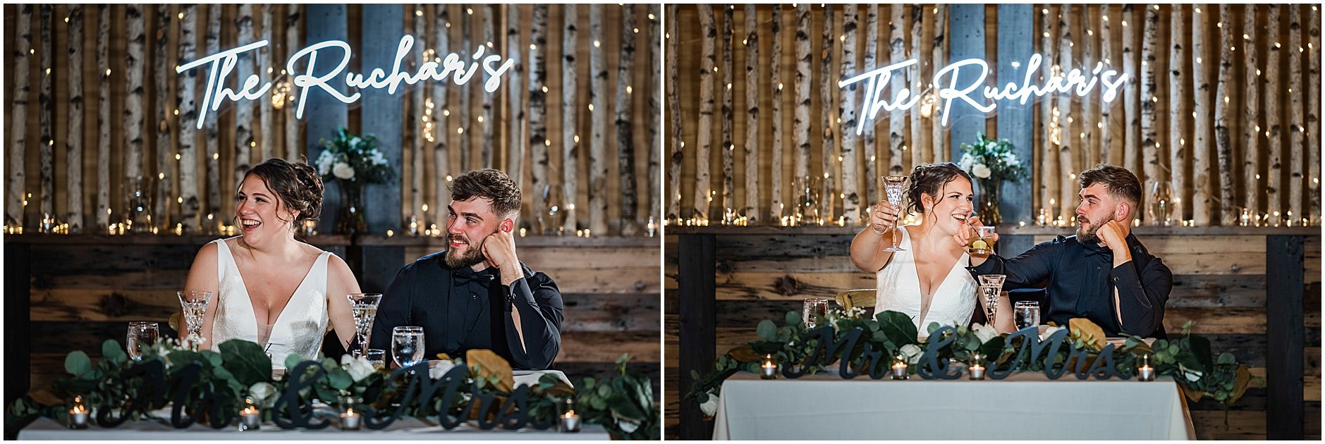 Candid images of an Upstate New York bride and groom during the reception.