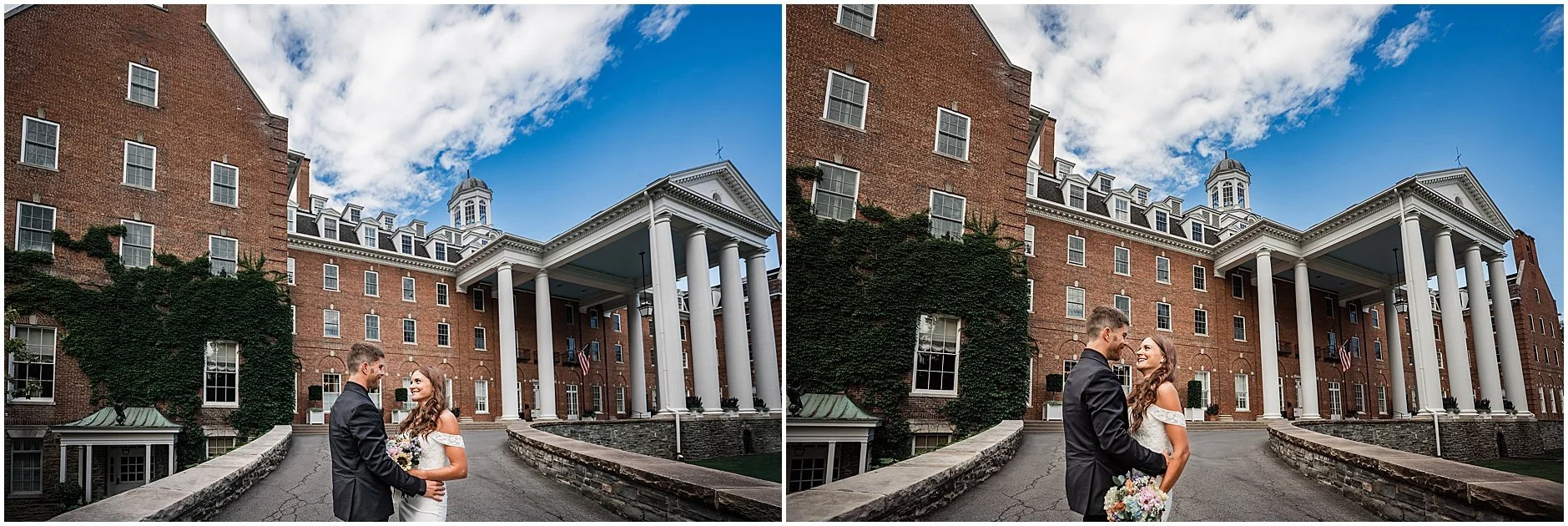 Bride and groom sharing a quiet moment together at their intimate elopement in Cooperstown, New York.