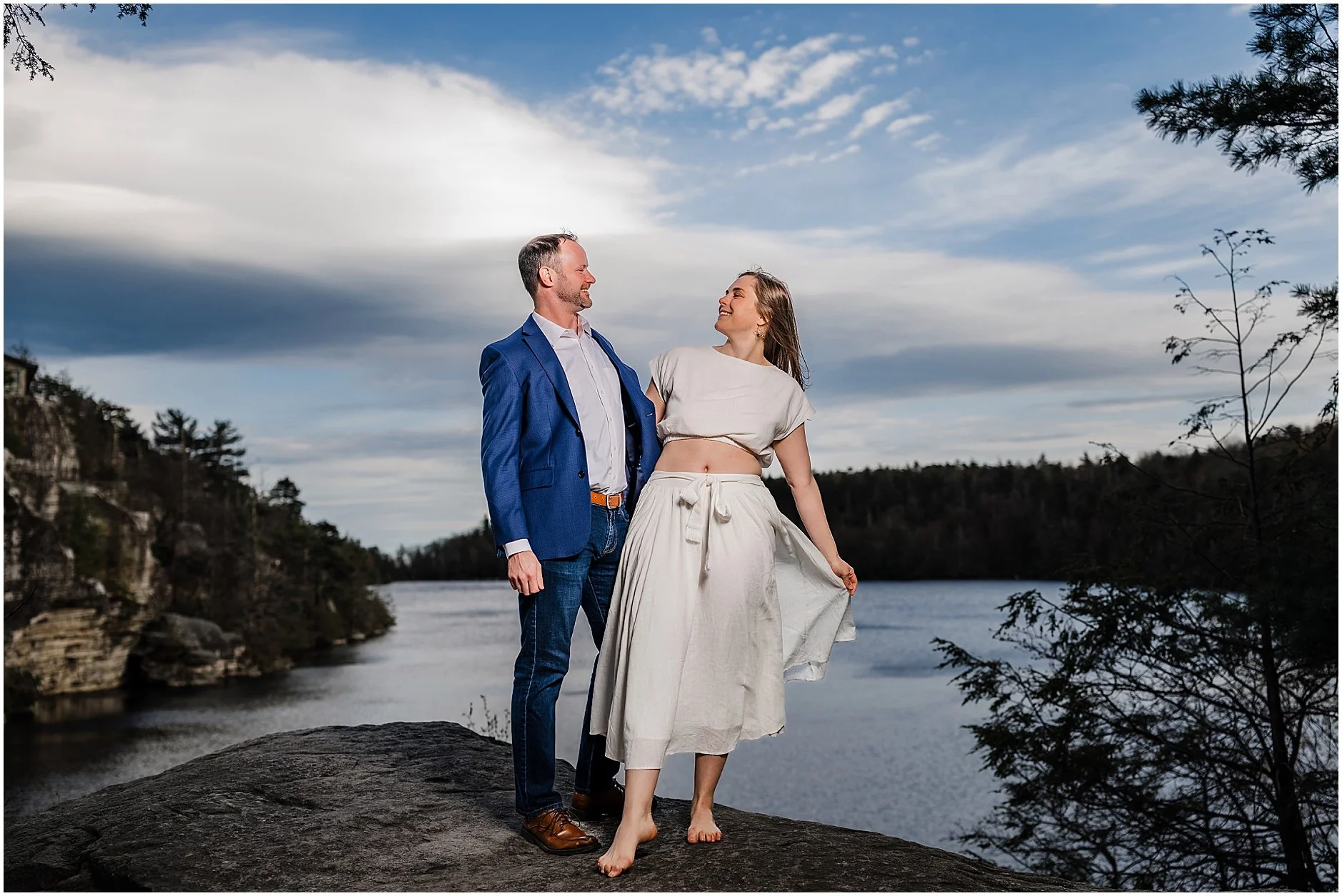 Romantic engagement photos with mountain views at Minnewaska State Park Preserve