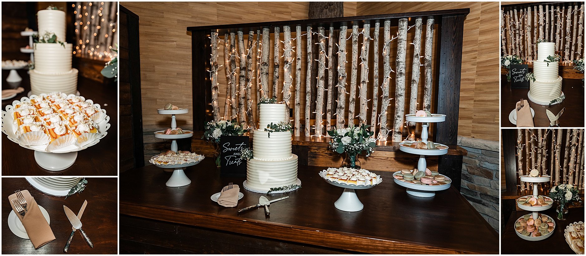 Photographs of the dessert table during a wedding in the Catskills.