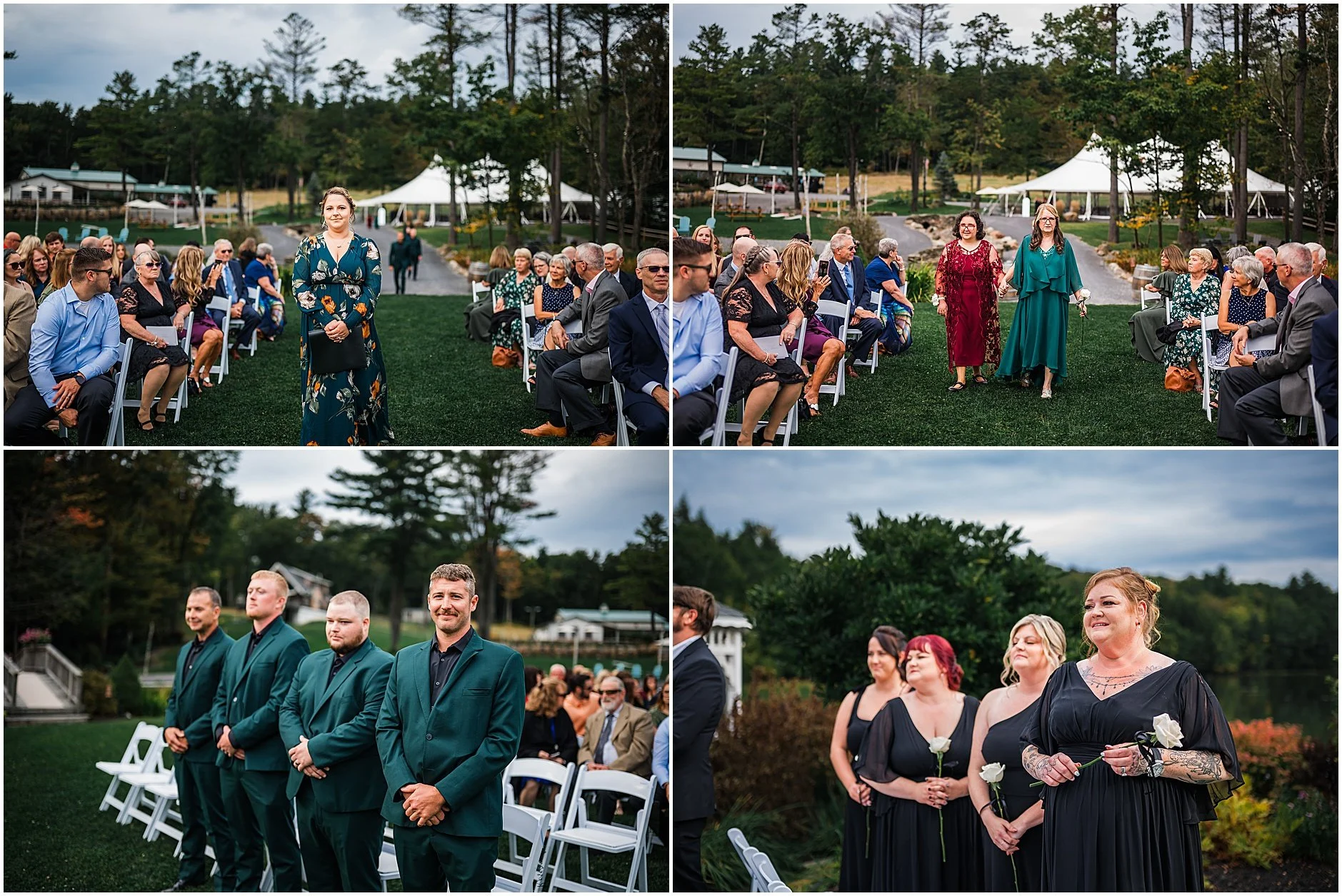 Wedding party walking down the aisle and awaiting the bride