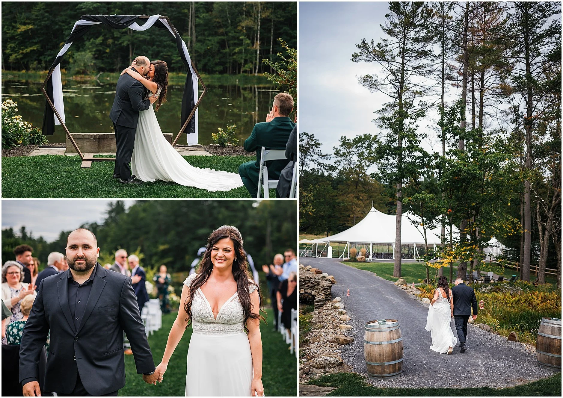 First kiss as Mr. and Mrs. by the water at The Rosemary at Spano Lake