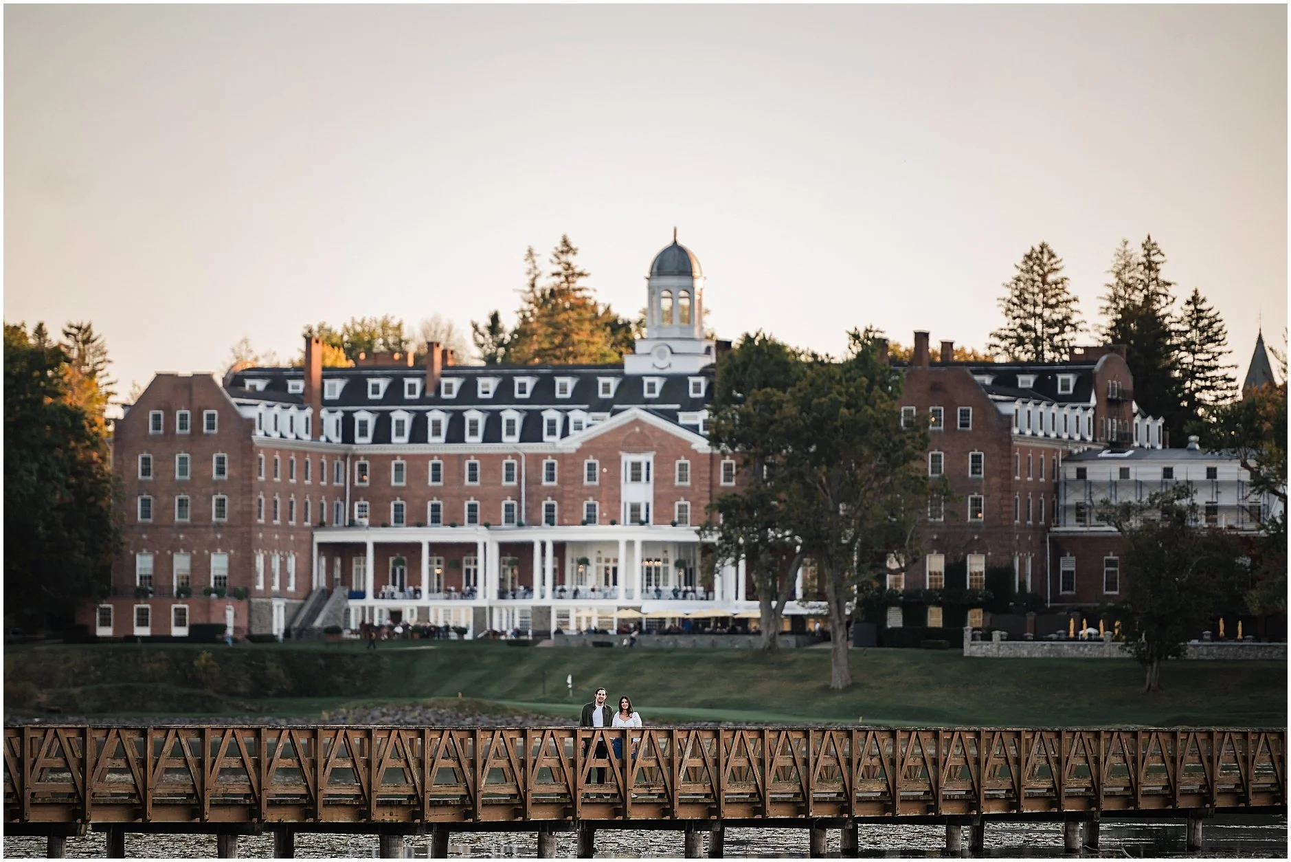 Engagement portrait with The Otesaga Hotel in the background