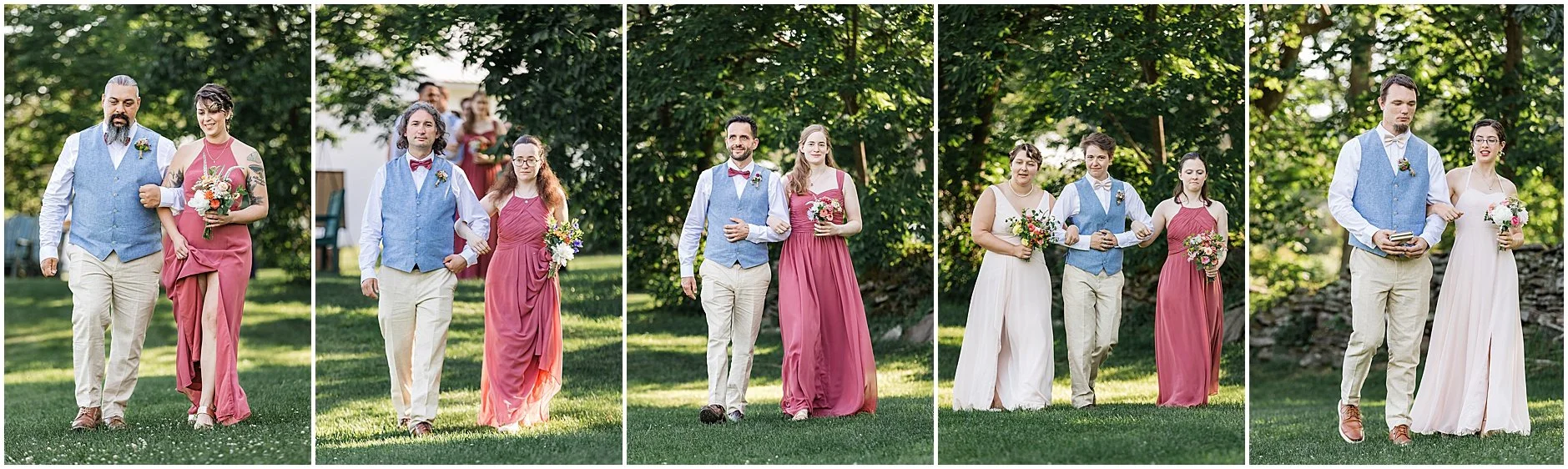 Wedding party walking down the aisle during a ceremony at The Inn at West Settlement