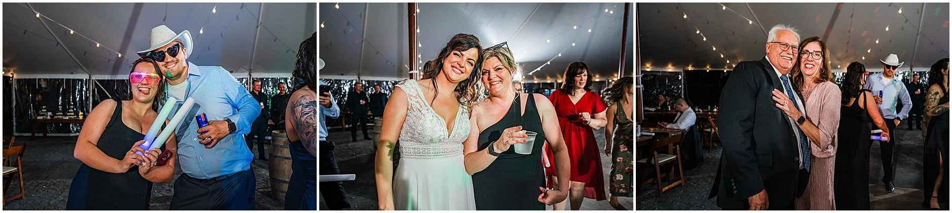 All smiles during wedding reception at The Rosemary at Spano Lake