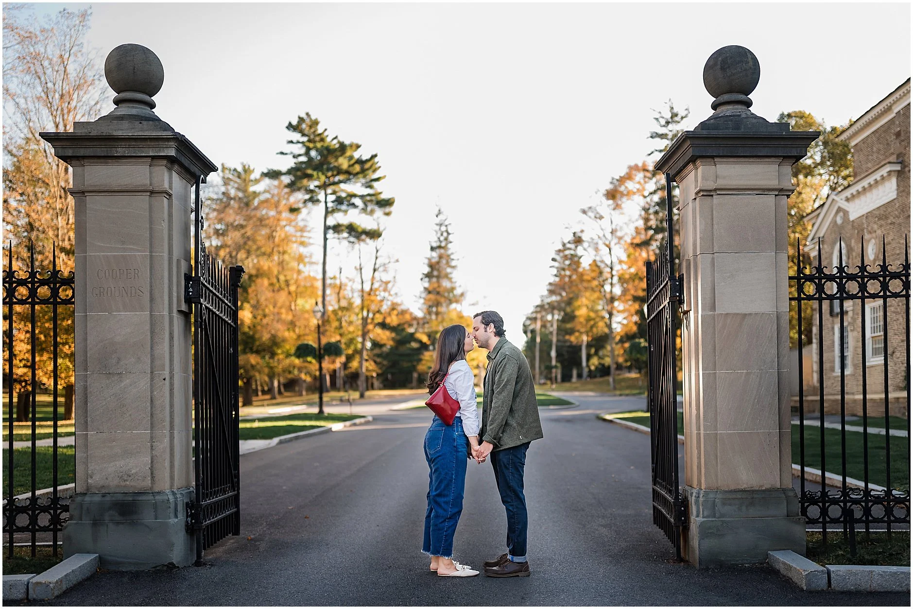 Romantic sidewalk portrait in Cooperstown NY engagement session
