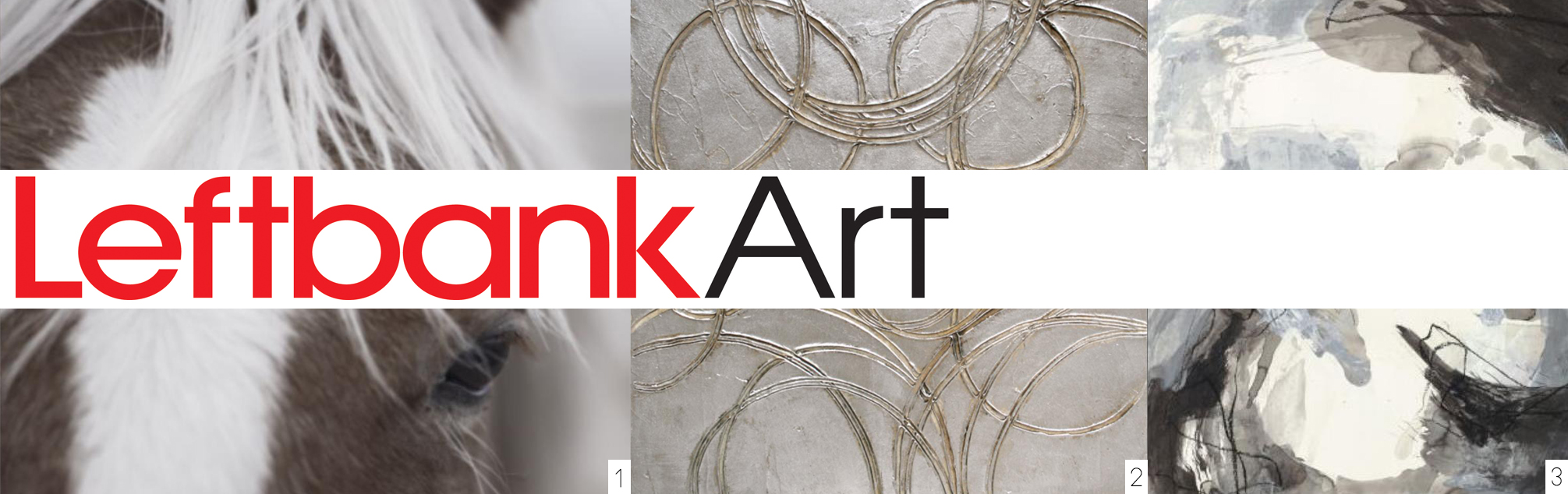 Source (left to right): 1) Left Bank Art, Good Friend, artist Chris Dunker; 2) Left Bank Art, Geo Duo II, artist Beverly Fuller; and 3) Left bank Art, Black Spiral II, artist Sara Brown.