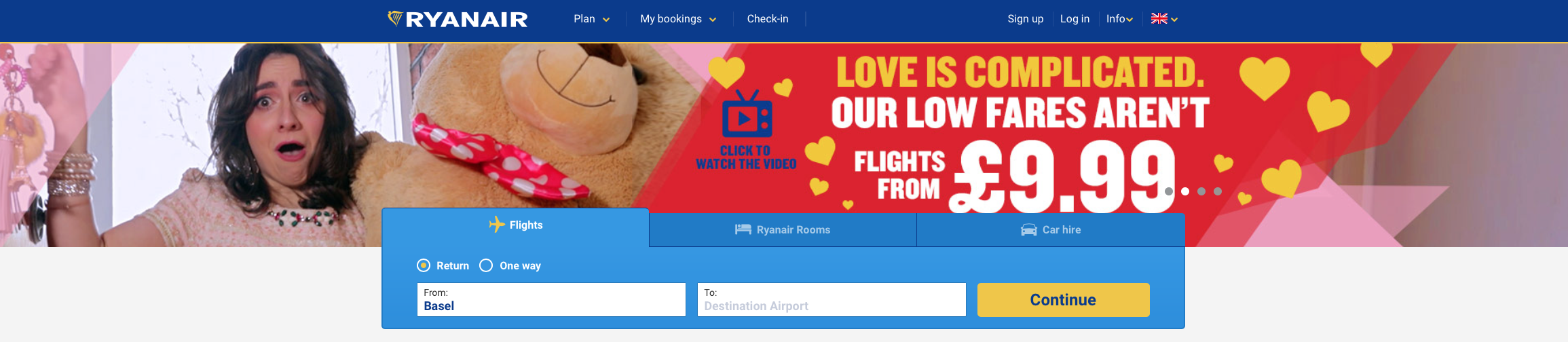Ryanair Valentine promotion "Love is complicated, our low fares aren't