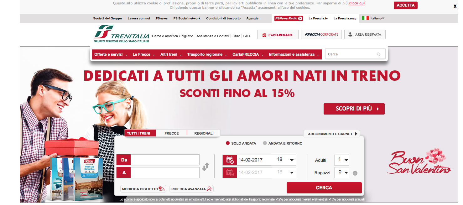 Trenitalia - discounts up to 15% for all lovers who met in the train