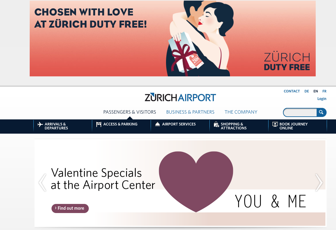 Zurich Airport Valentine's offers at the Airport Center