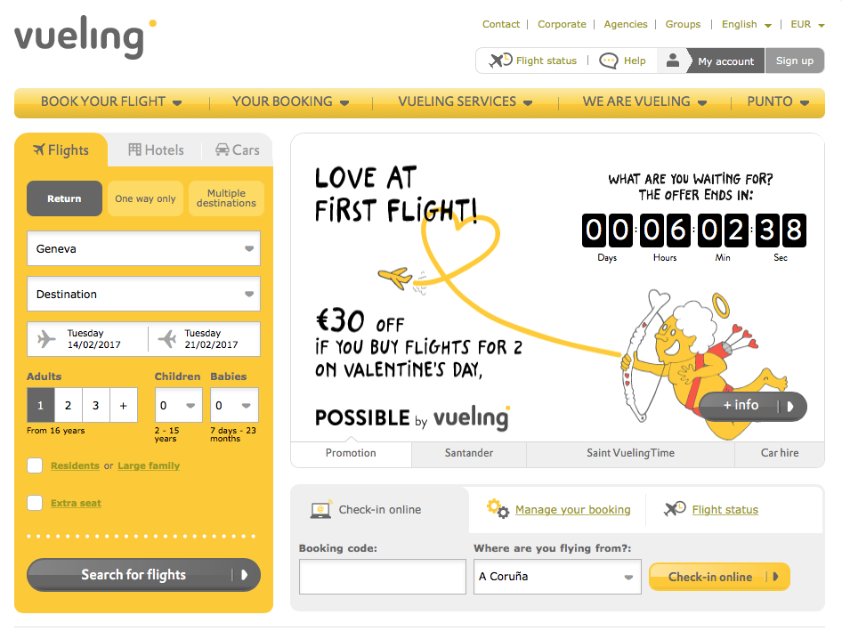 Vueling "Love at First Flight" promotion on their website