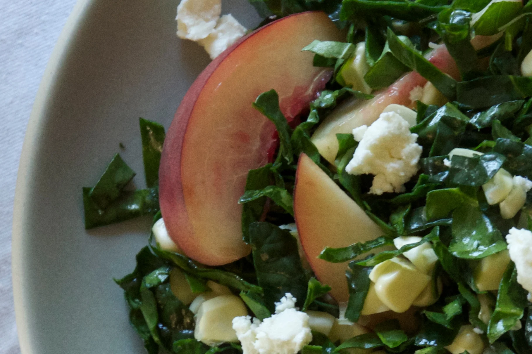 White Peach, Fresh Corn &amp; Shredded Kale Salad