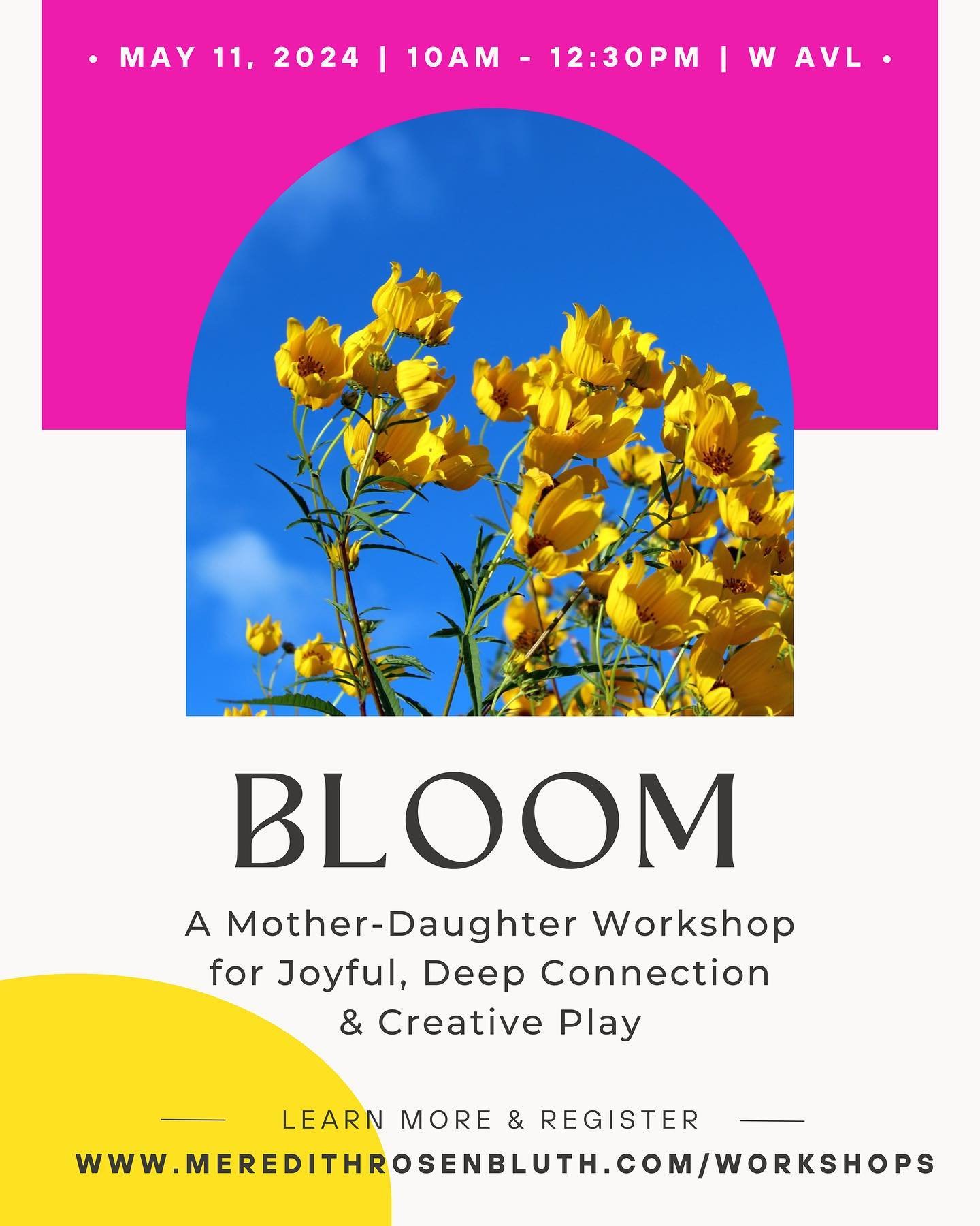 Mark your calendars! BLOOM: A Mother-Daughter Workshop for Joyful, Deep Connection &amp; Creative Play is happening on May 11 in West Asheville ~ a perfect way to celebrate Mother&rsquo;s Day 💐.

In this connective, experiential workshop, you and yo