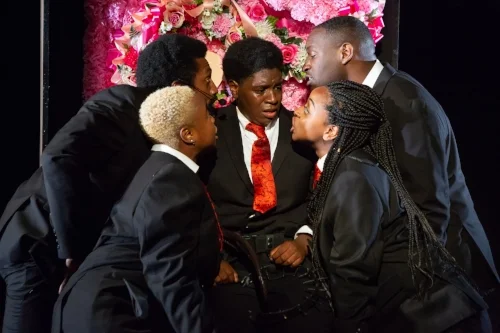 Roland Lane, Tanyamaria, Bryn Carter, Alana Raquel Bowers, and Michael Oloyede in SCRAPS at The Flea Theater, photo by Hunter Canning