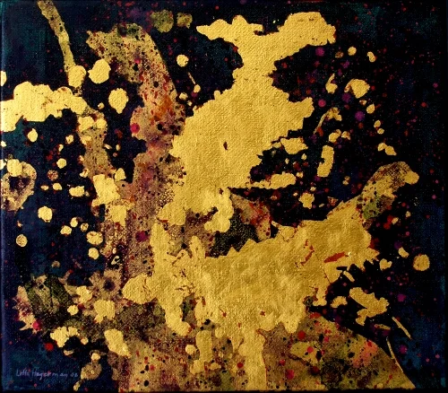 TJÄRN I MÅNSKEN akryl och bladguld på duk 22x25cm 2002