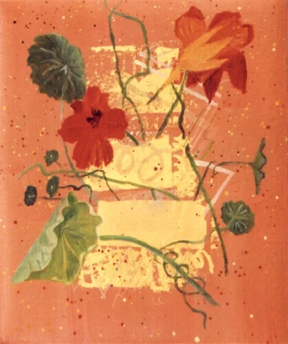 DAGER SPEGLAD olja, akryl och bladguld på duk 16x19cm 2002