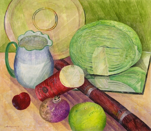 STILLEBEN MED EN BIT SOCKERRÖR akvarell 34x29cm 1998