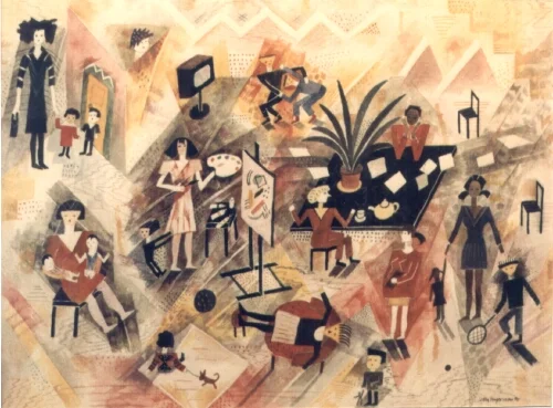 KONSTNÄRSLIV akvarell 29x30cm ( stämmer det verkligen?) 1990