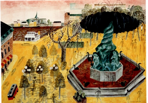 KUNGSTRÄDGÅRDEN MED MOLINS FONTÄN akvarell 25x36cm 1995