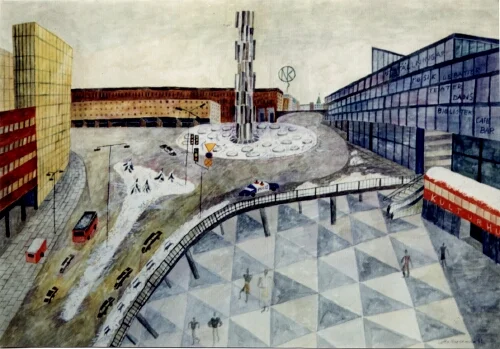 SERGELSTORG I VINTERSKRUD akvarell 25x36cm 1995