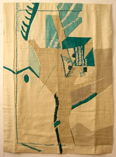 TRÄDET linneapplikation med broderi 147x109cm, eget utförande 1964