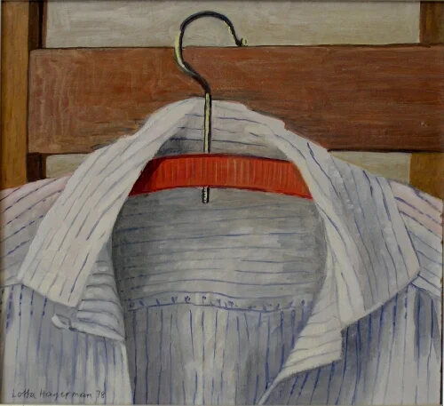RANDIG BLUS PÅ RÖD GALJE olja på pannå 20x22cm 1978