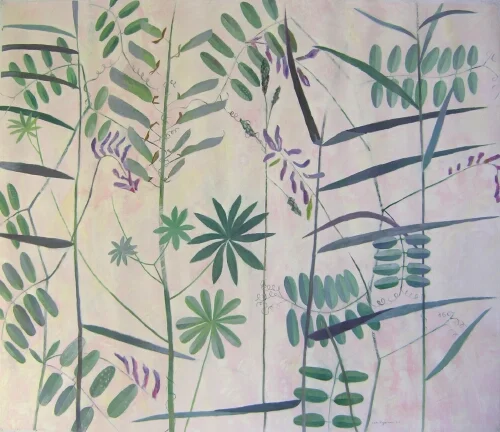 LUPINER OCH VASS olja på duk 125x145cm 2001