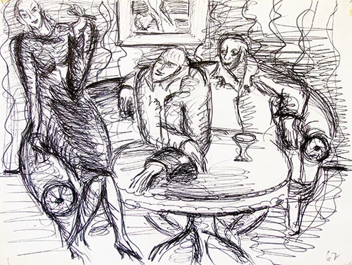 FEST tuschteckning på papper 28x20,5cm 1967
