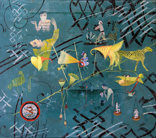 FLERSTÄMMIG UTSAGA akrylfärg och olja på duk 75x85cm 2005