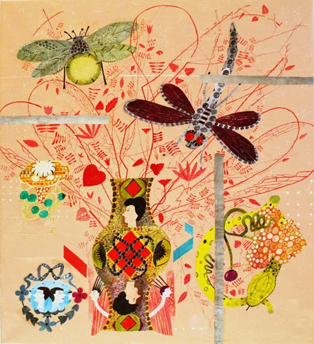 CARTOON akryl på papper som collage på duk 100x110cm 2011