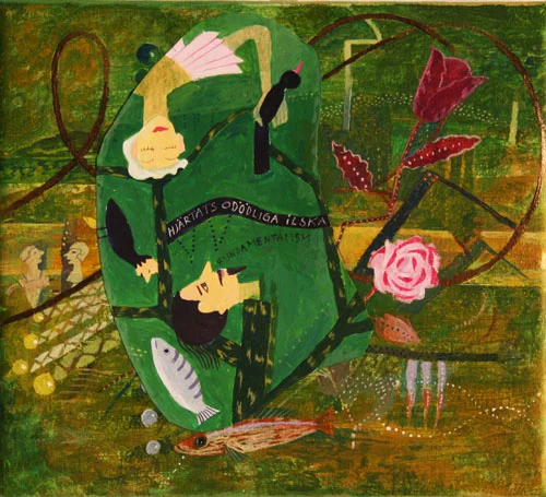 ROSENRÄDD vinylfärg på papper som collage på duk 19x17cm 2011
