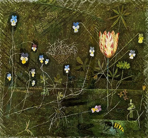  TYST VÅR  akryl på duk  33x31cm  20x24cm  2024 