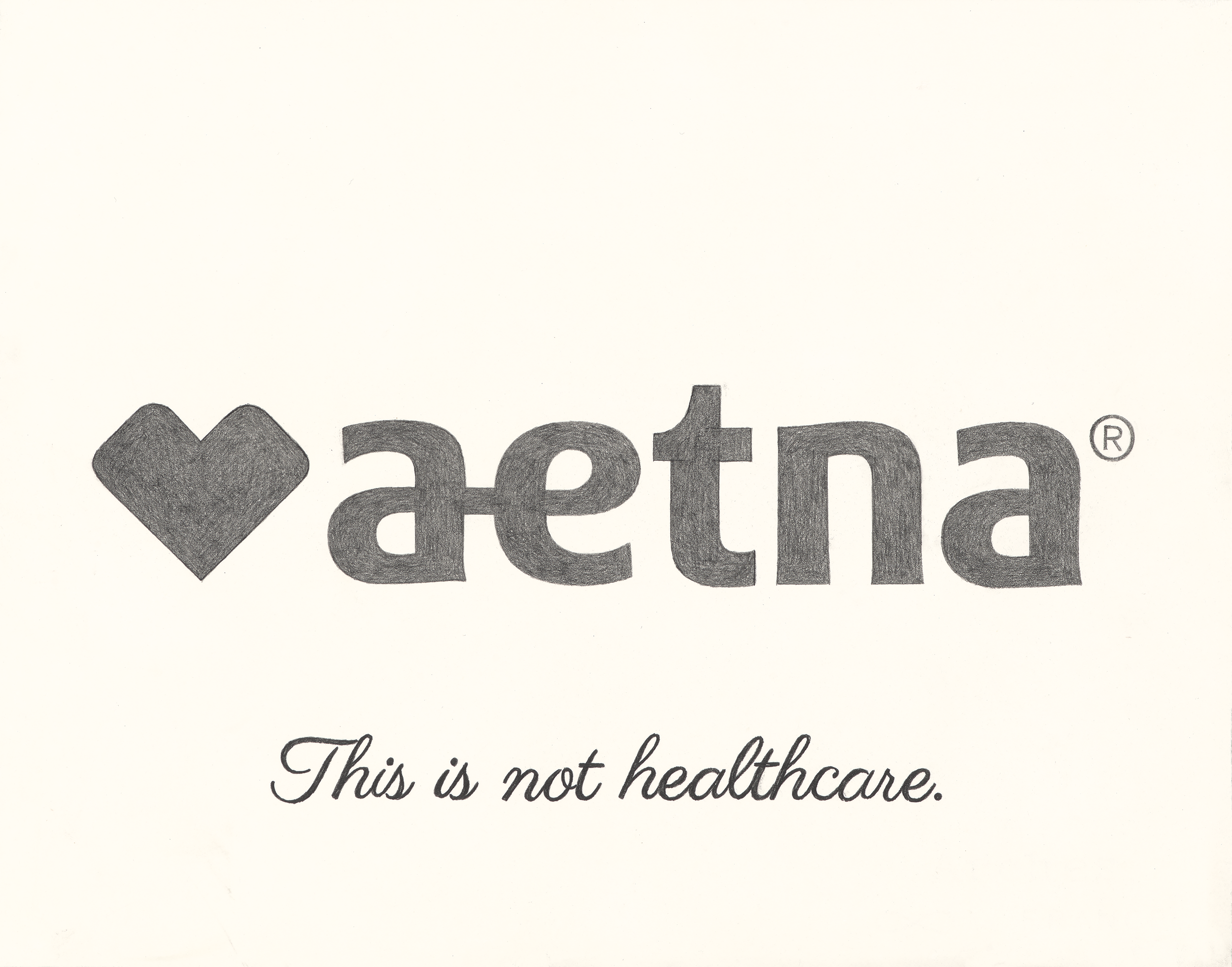   Treachery of Insurances (Viva Luigi) [Aetna] , 2025, graphite pencil on paper, 11 × 14” 