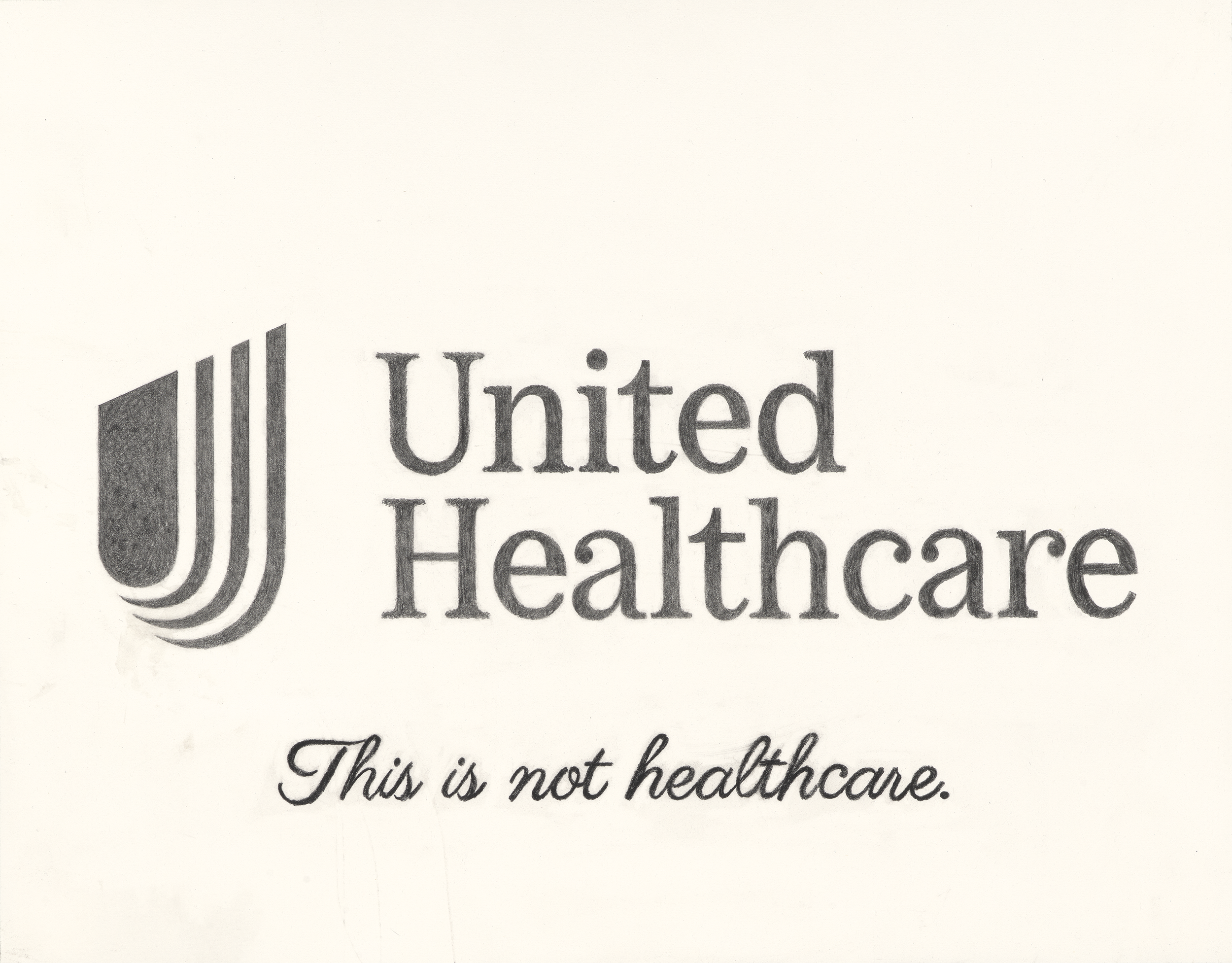   Treachery of Insurances (Viva Luigi) [UnitedHealthcare] , 2025, graphite pencil on paper, 11 × 14” 