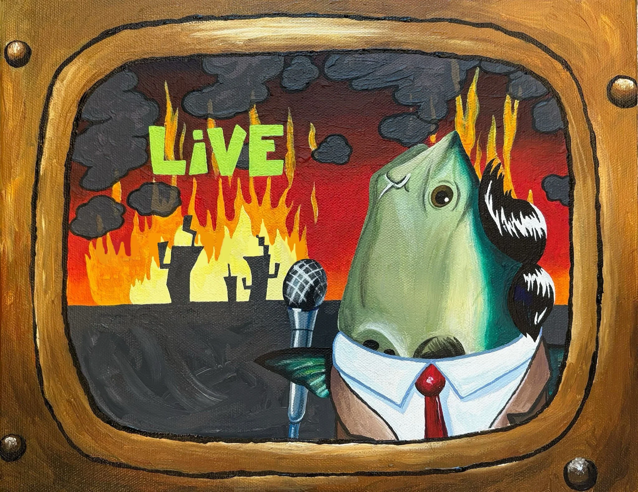   News Anchor Fish , 2025, acrylic paint on canvas, 8 x 10"   *SOLD* 