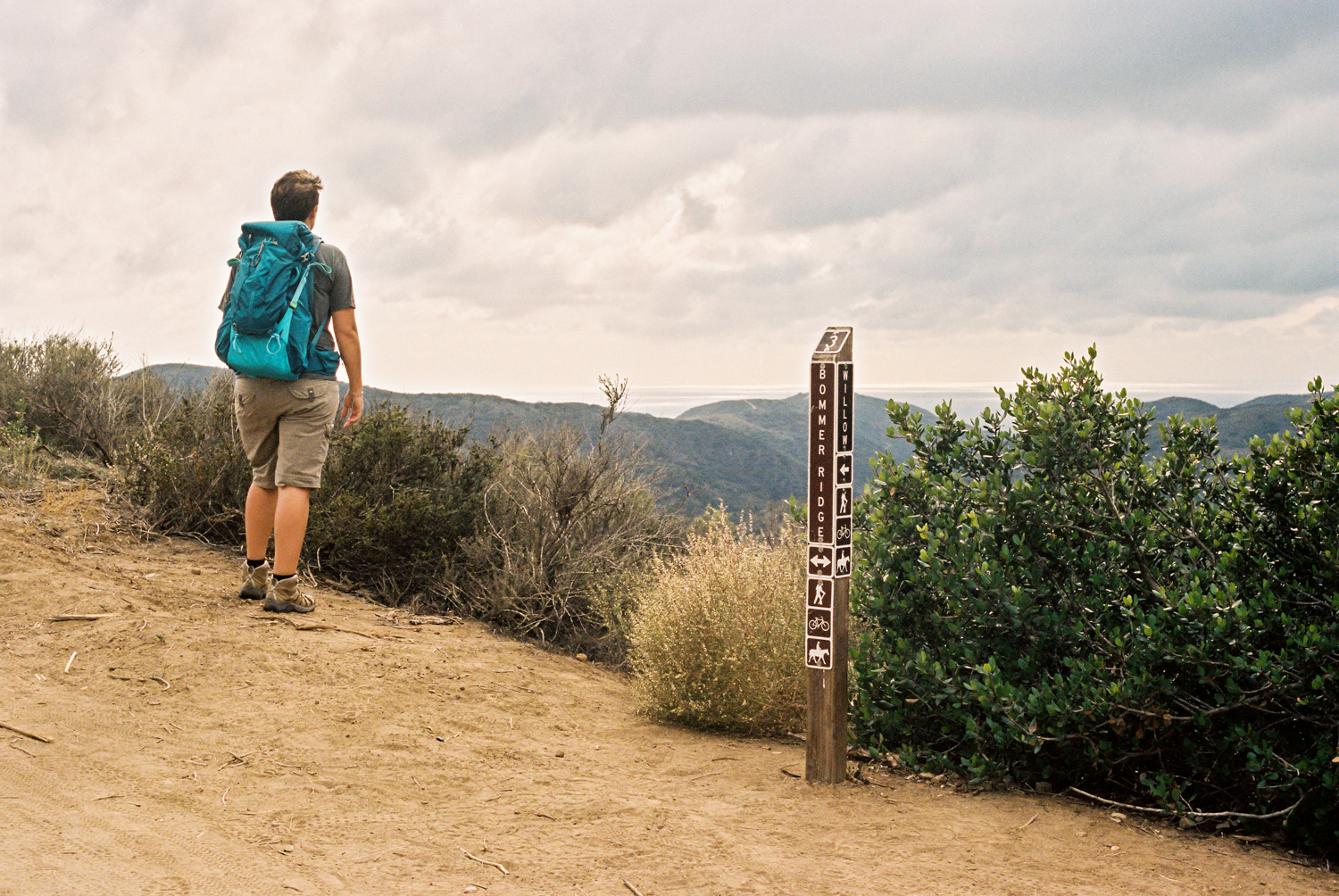 At the top of Willow Canyon, turning onto Bommer Ridge. Keep your eyes open for views of the Pacific!