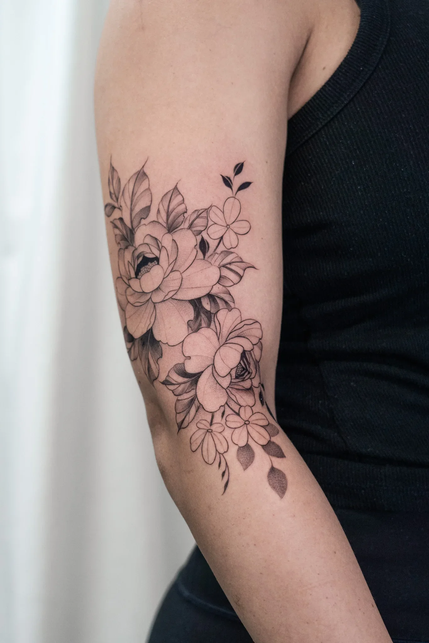 Peony Fine Line Tattoo by Gabe Feliciano at The East Tattoo in Orlando Florida 