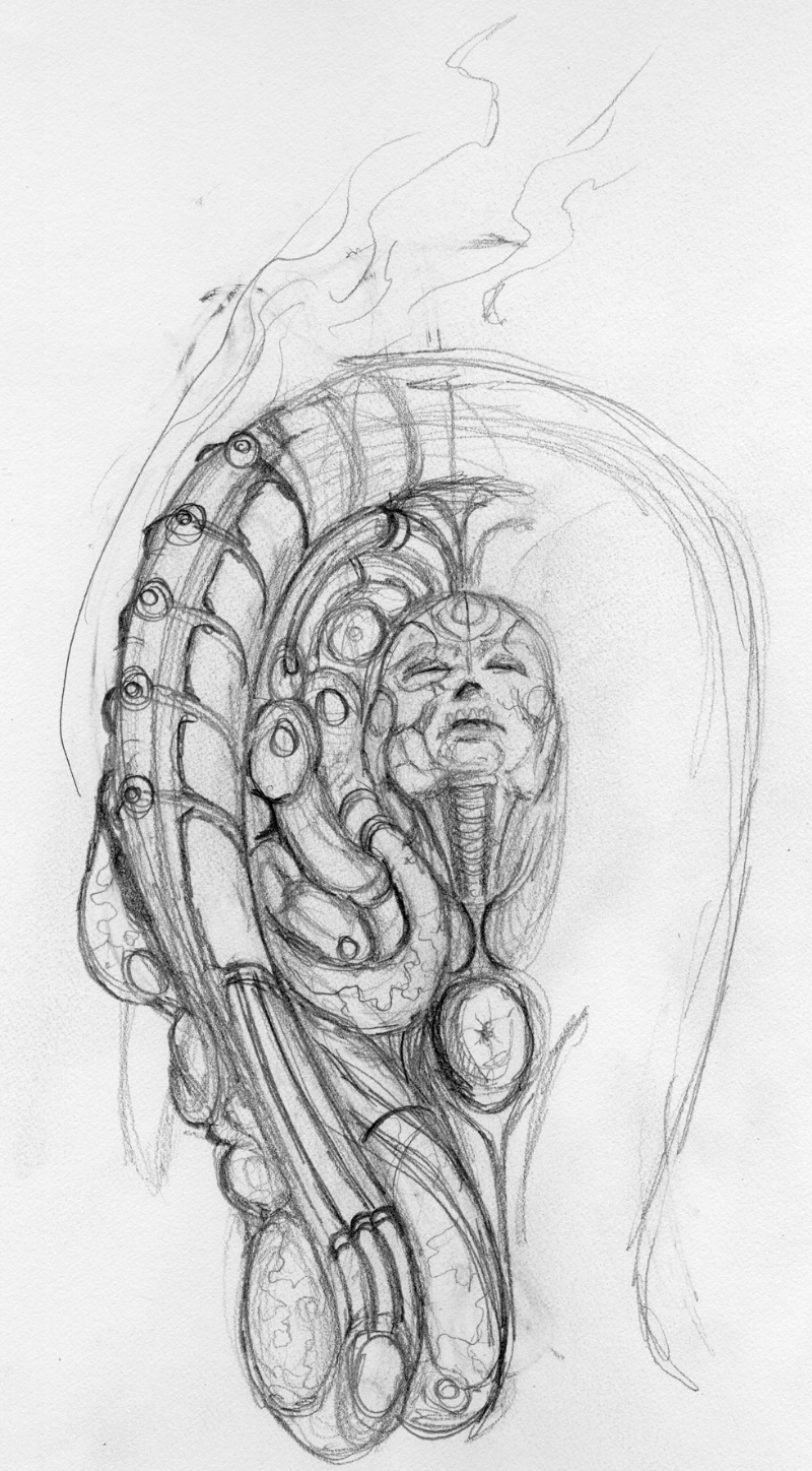 This was the original sketch I did. When I embark on a sculpture like this I tend to use the sketch as a road map not a blueprint. The final result always ends up being something like what I originally envisioned but my journey takes me in different directions sometimes.