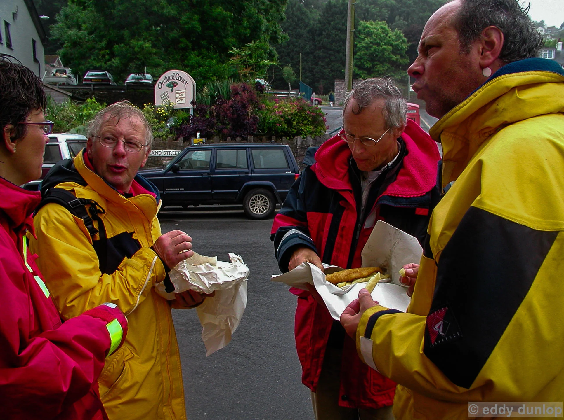 fish and chips, wrapped in paper