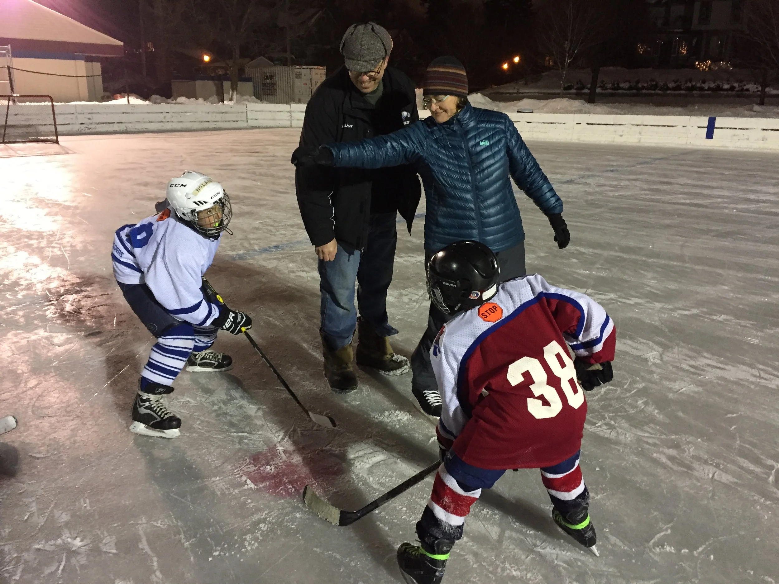 SAP Principal, Dr. Karen Duke drops the first puck of the 2018 Winter Classic.